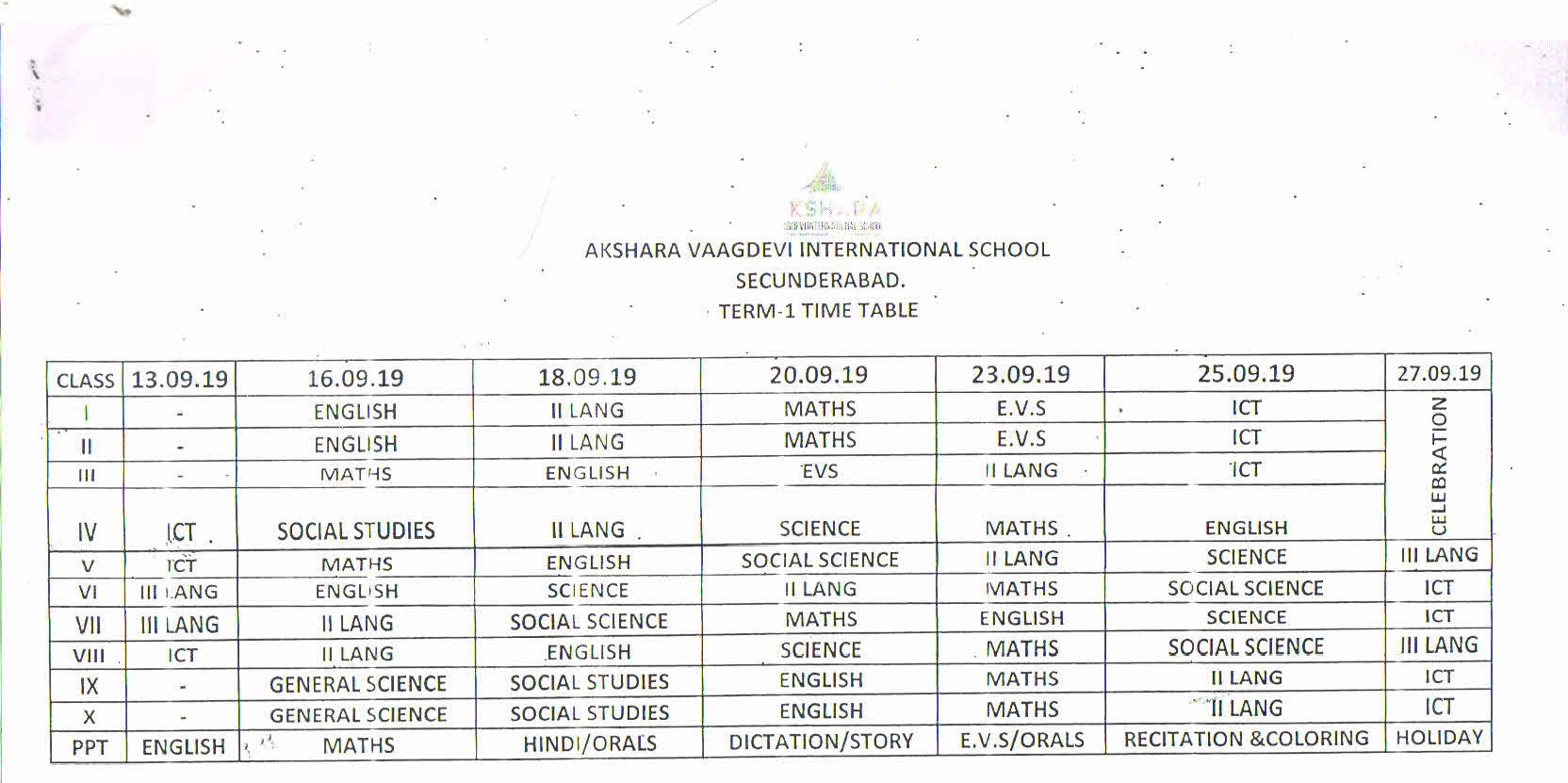 Term-1 Time-Table